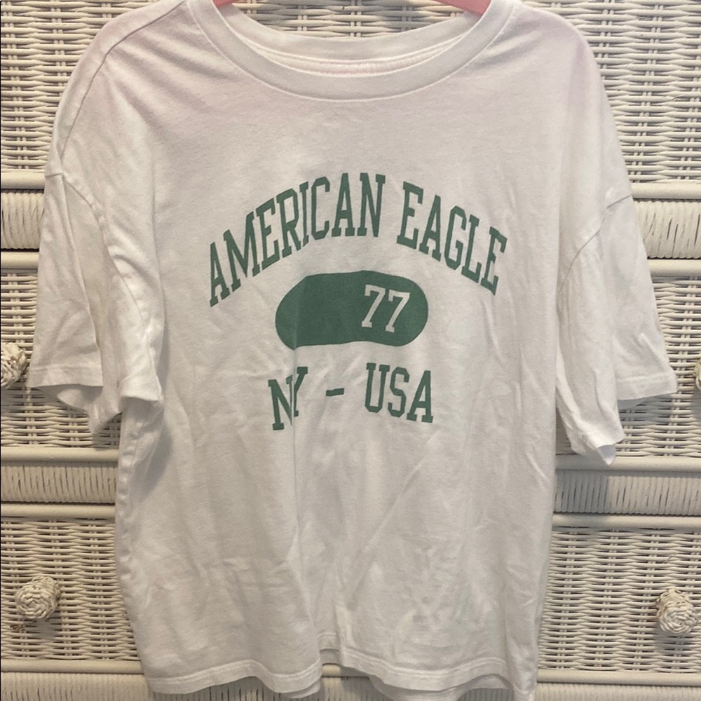 American Eagle Outfitters White Tee with Green Graphic